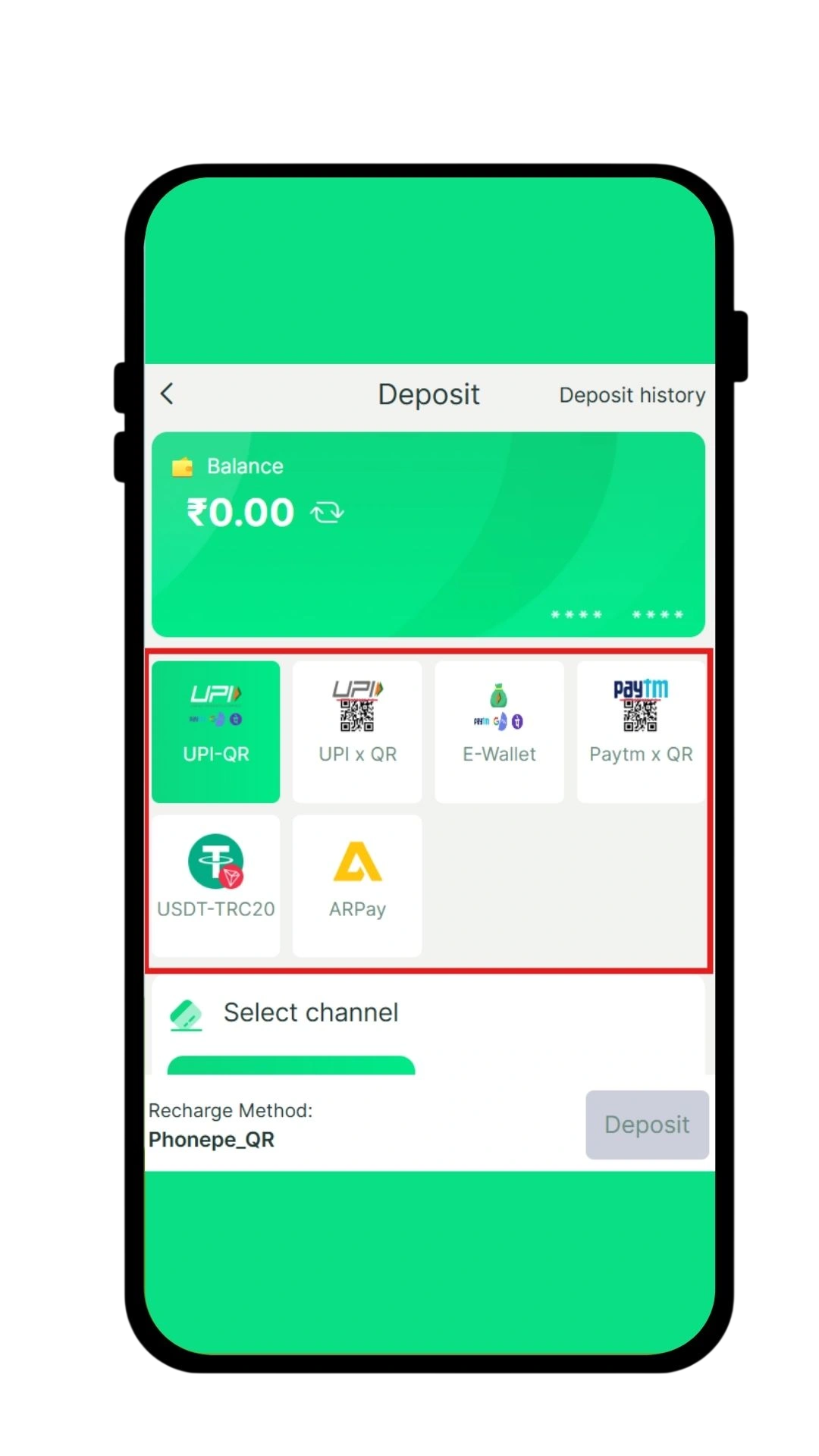 Select the payment mode you want to use to add money
